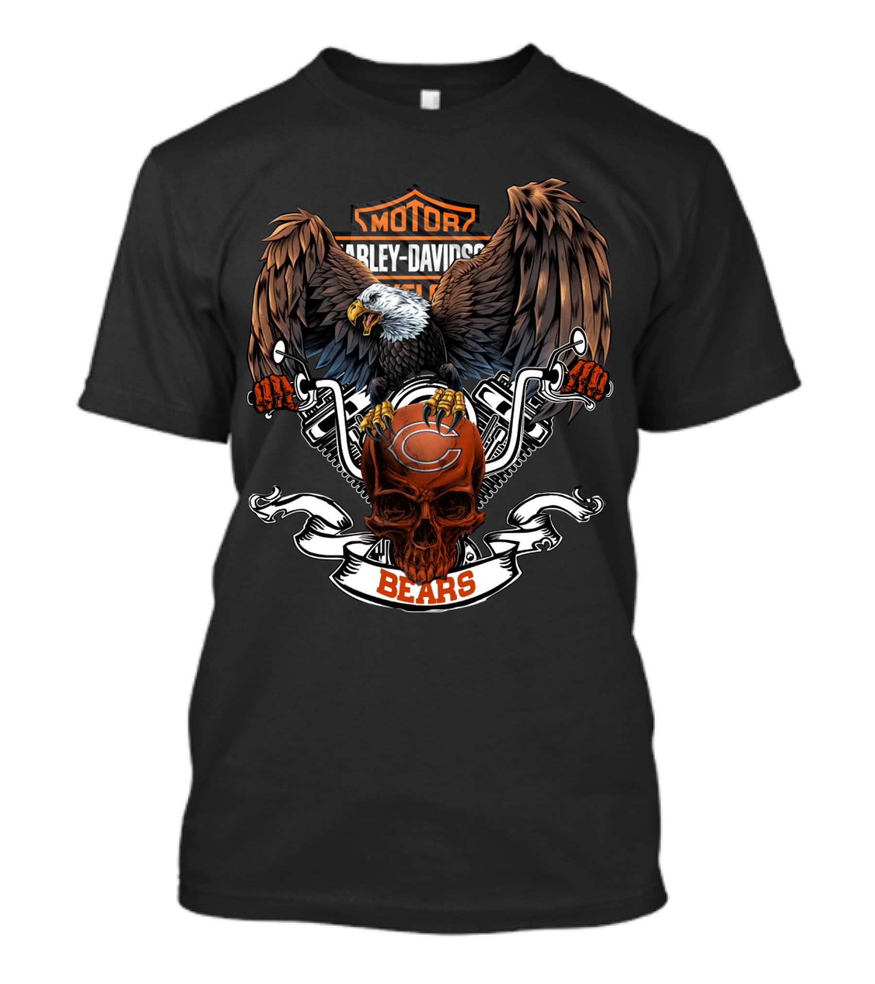 Hd Nfl Chicago Bears Harley Davidson Motif With Eagle And Skull T-Shirt