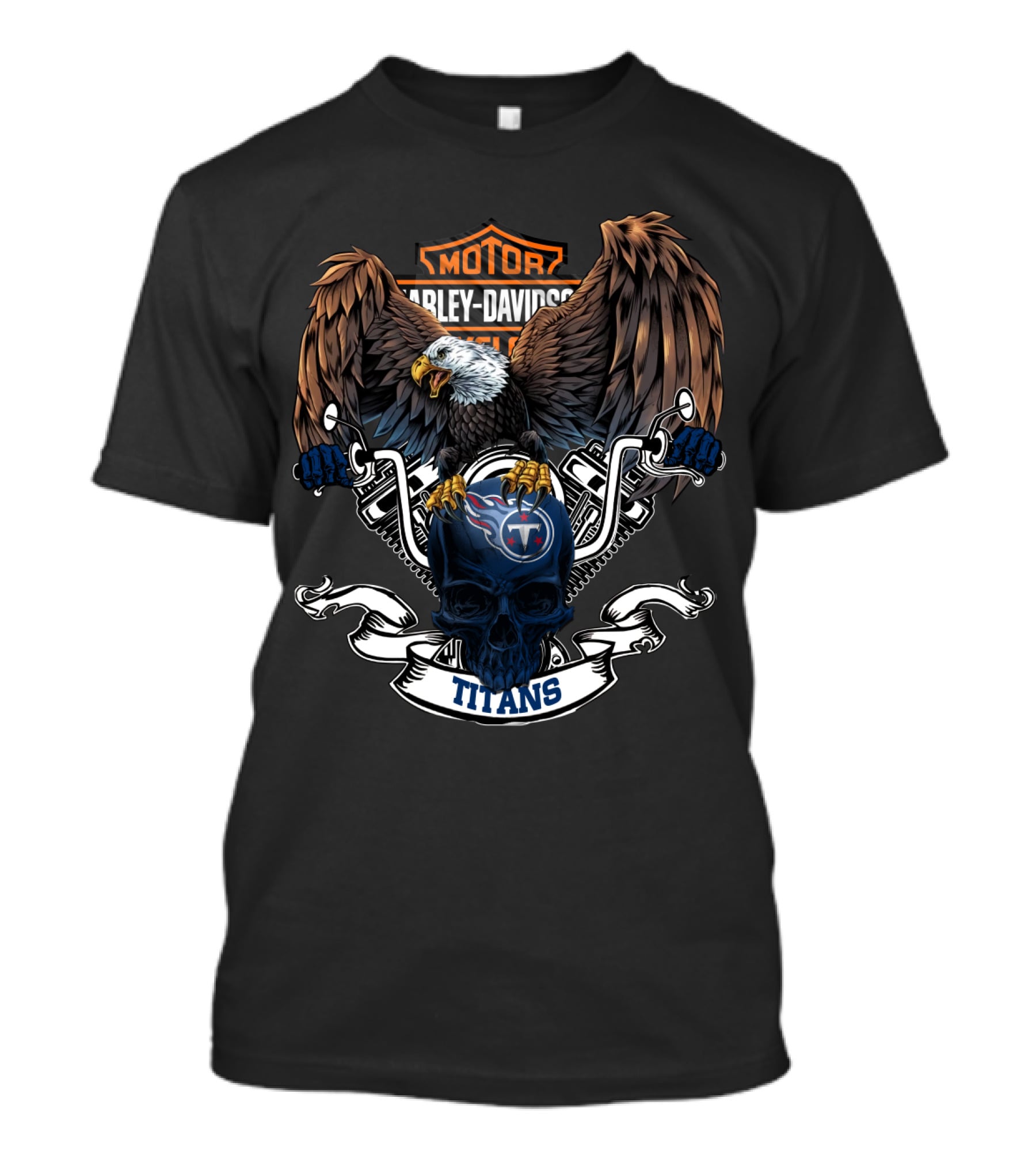 Motor Harley Davidson Cycles Titans Eagle Skull Nfl Tennessee Titans T-Shirt