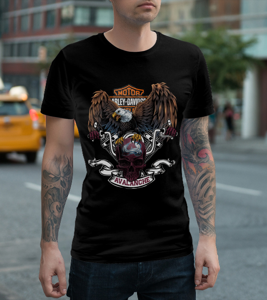 Motor Harley Davidson Cycles Colorado Avalanche Eagle And Skull T-Shirt