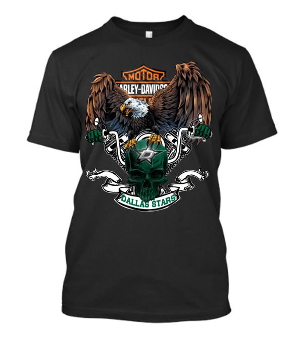 Harley Davidson Motorcycles Bald Eagle Dallas Stars Nhl Hockey Skull T-Shirt