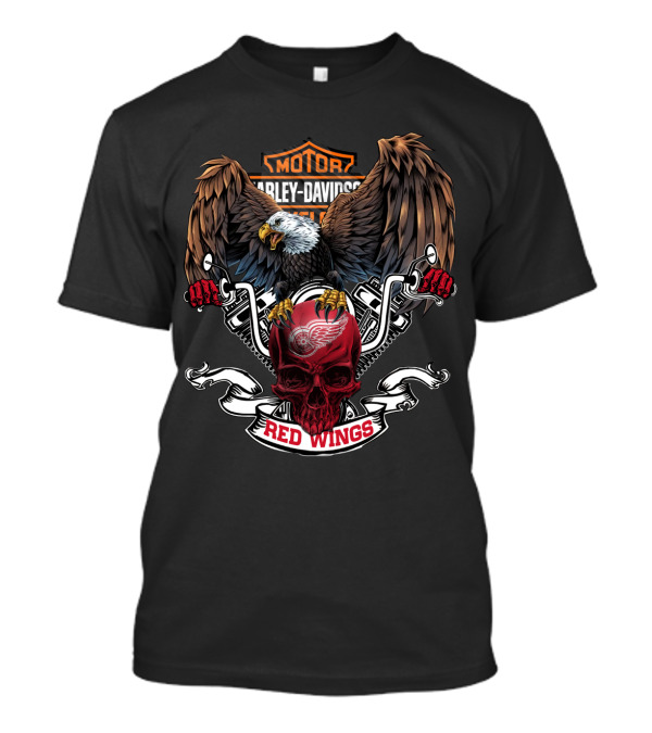 Detroit Red Wings Harley Davidson Motor Eagle Skull T-Shirt