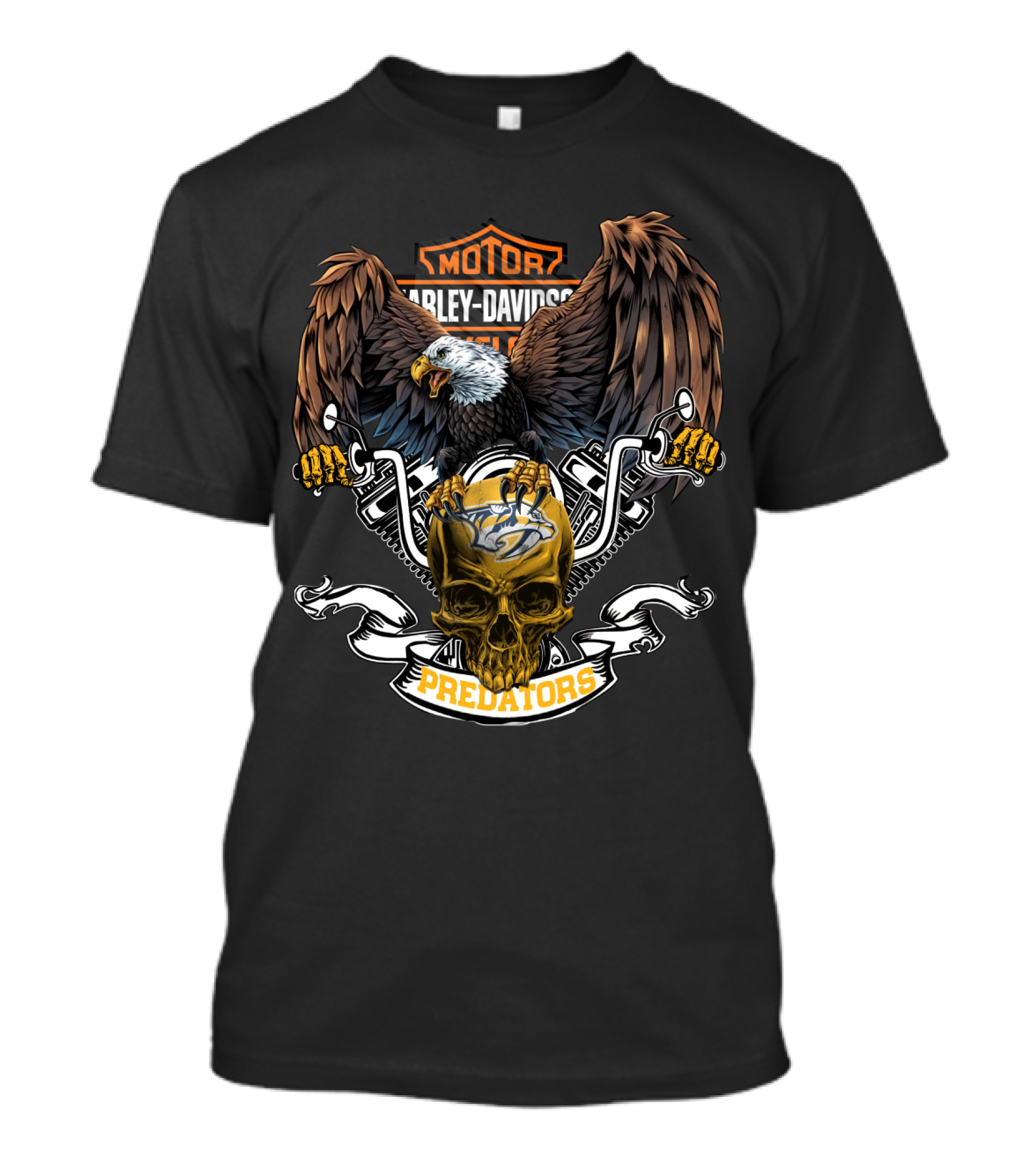 Harley Davidson Nashville Predators Skull Eagle Nhl 87 T-Shirt