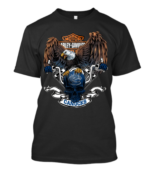 Motor Harley Davidson Eagle Nhl Vancouver Canucks Skull T-Shirt