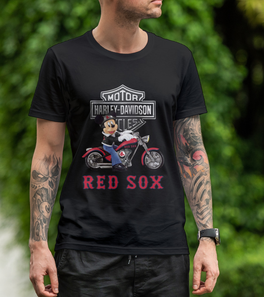Harley Davidson Mickey Mouse Red Sox Motorcycle Mlb Boston T-Shirt