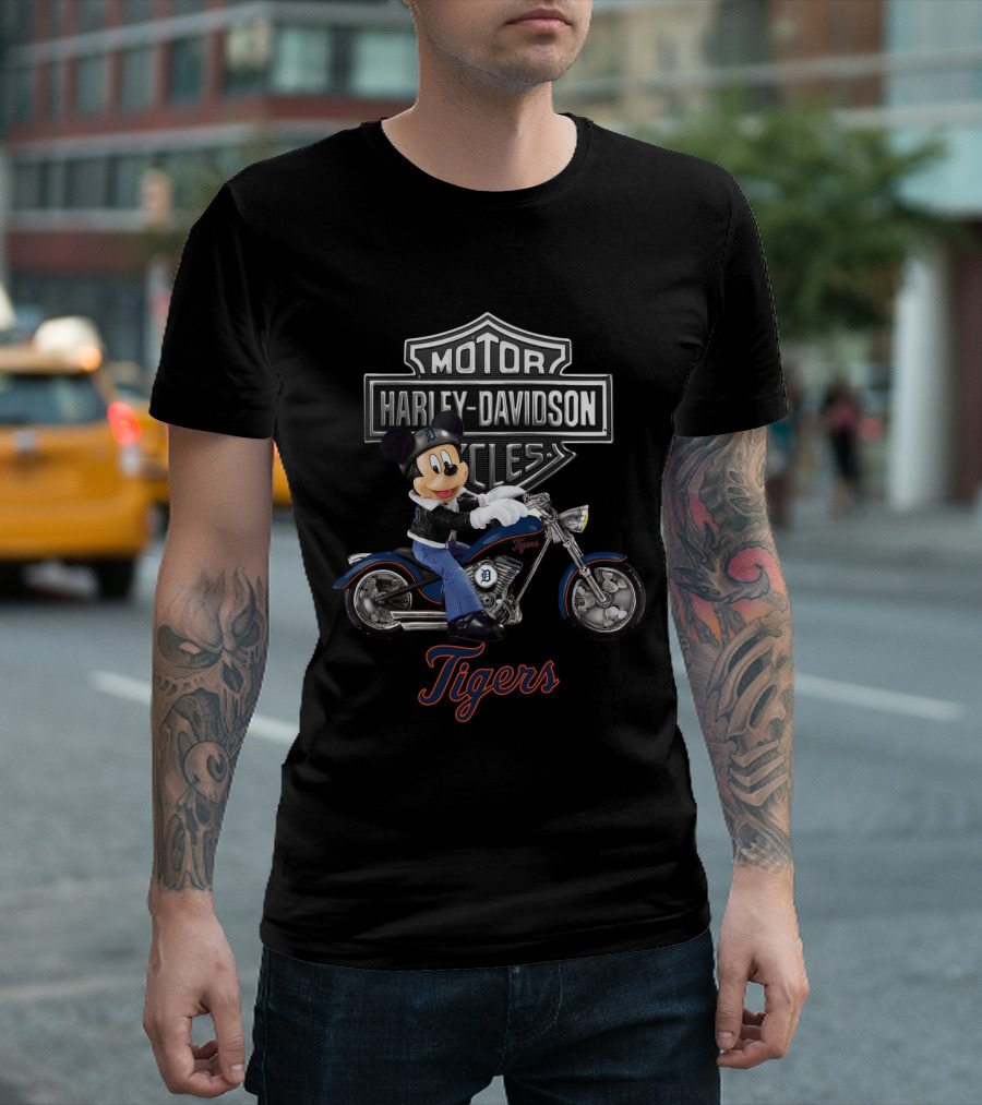 Hd Mlb Detroit Tigers Harley Davidson Mickey Riding Motorcycle T-Shirt