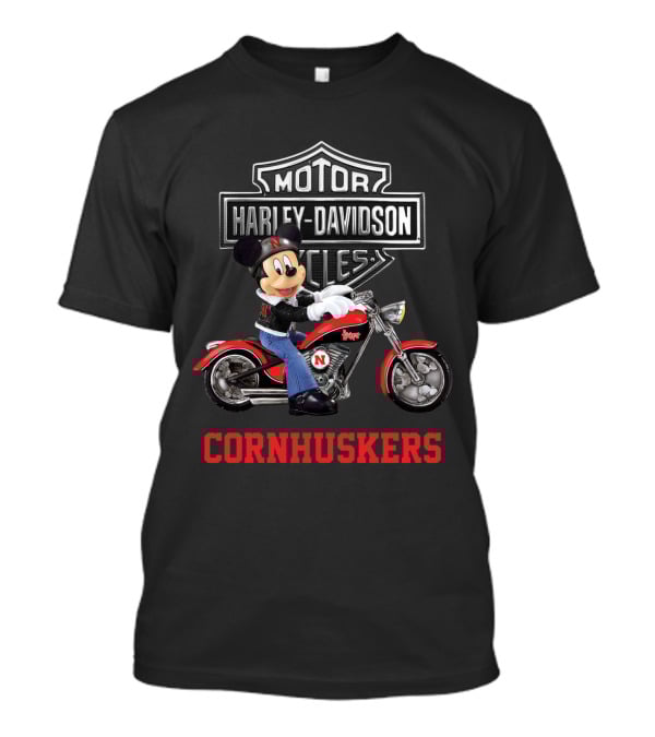 Harley Davidson Motorcycles Nebraska Cornhuskers Mickey Mouse T-Shirt