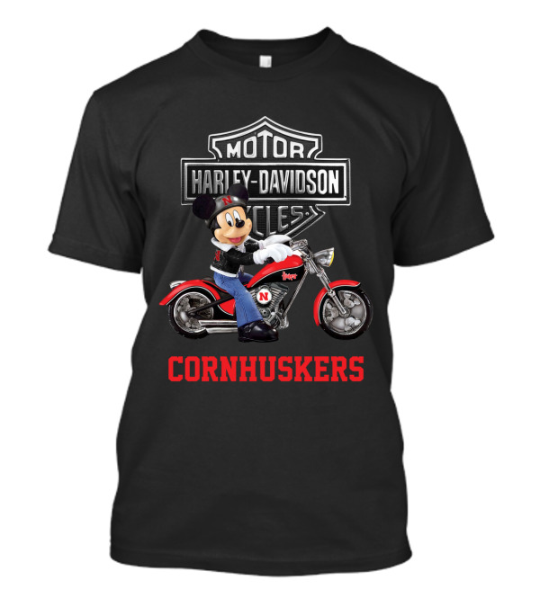 Harley Davidson Motorcycles Nebraska Cornhuskers Mickey Mouse T-Shirt