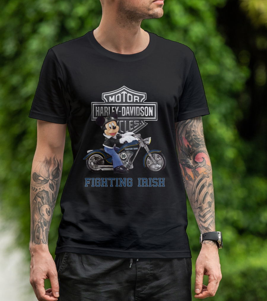 Mickey Mouse Harley Davidson Motorcycles Notre Dame Fighting Irish T-Shirt