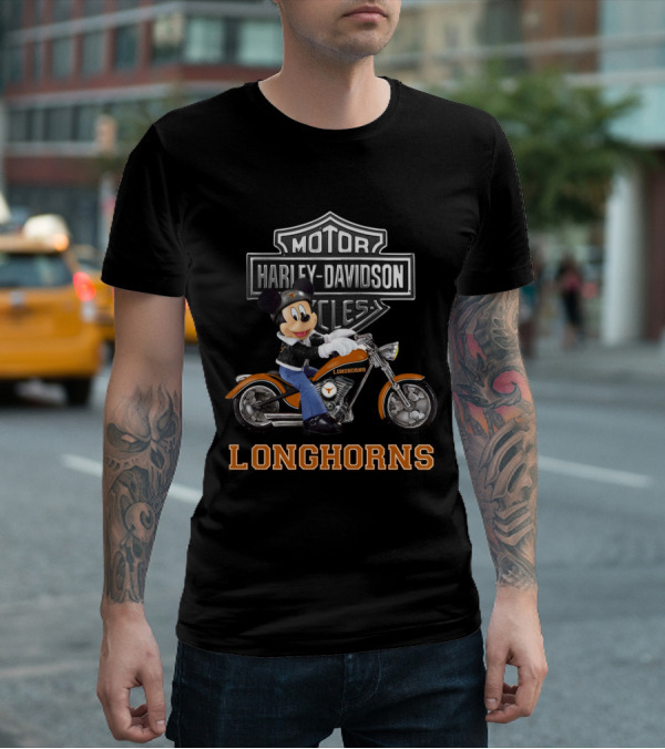 Harley Davidson Motorcycles Longhorns Mickey Mouse Texas T-Shirt