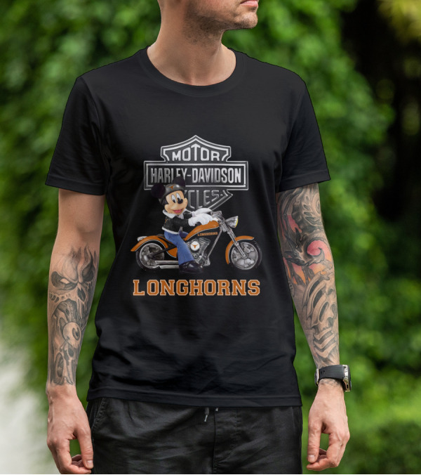 Harley Davidson Motorcycles Longhorns Mickey Mouse Texas T-Shirt
