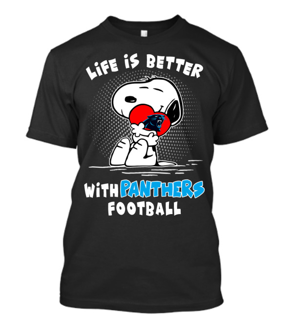Life Is Better With Panthers Football Snoopy Hugging Heart T-Shirt