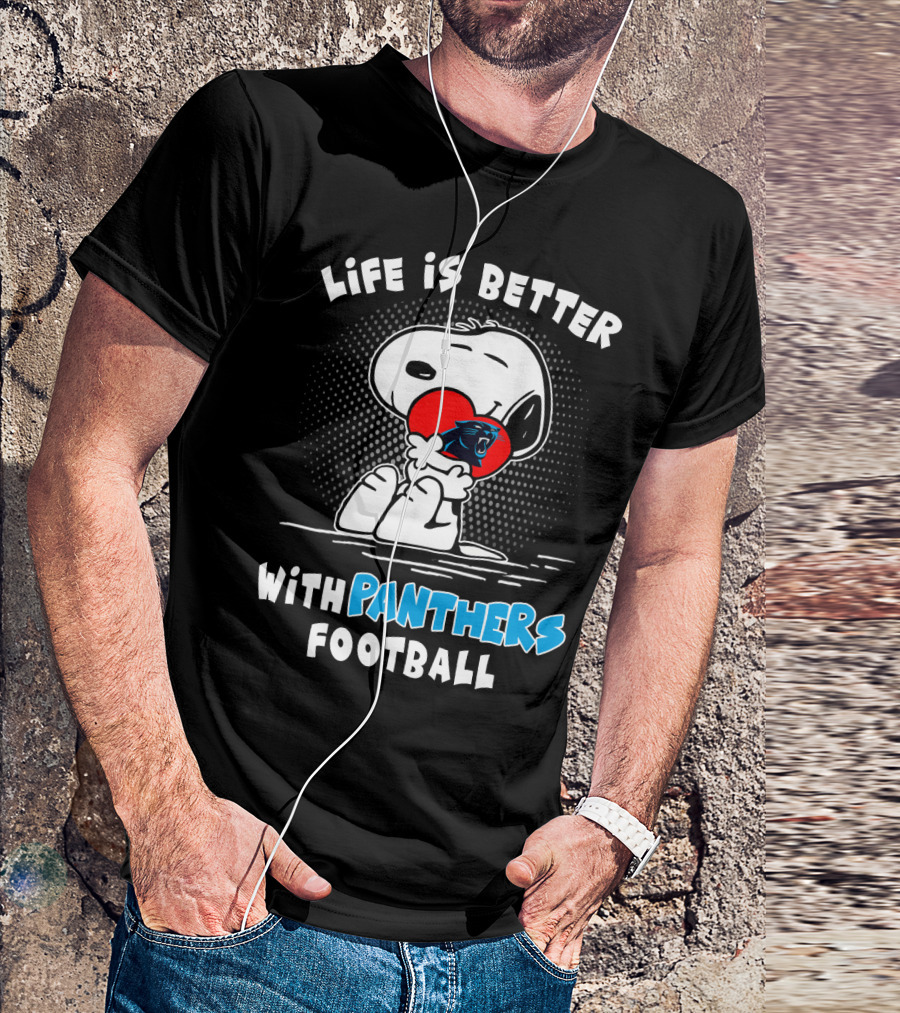 Life Is Better With Panthers Football Snoopy Hugging Heart T-Shirt