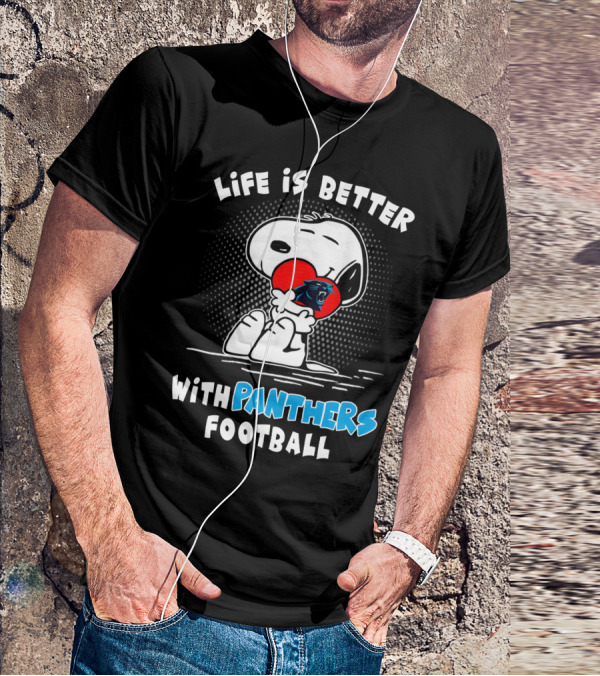 Life Is Better With Panthers Football Snoopy Hugging Heart T-Shirt