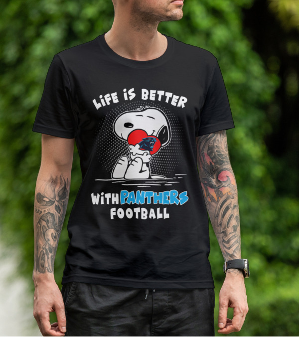 Life Is Better With Panthers Football Snoopy Hugging Heart T-Shirt