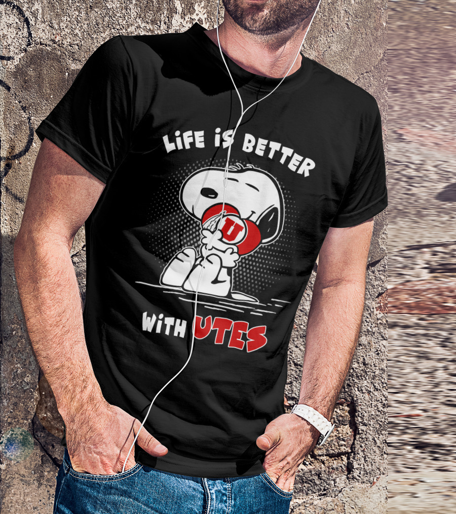 Life Is Better With Utes Snoopy Hugging Football T-Shirt
