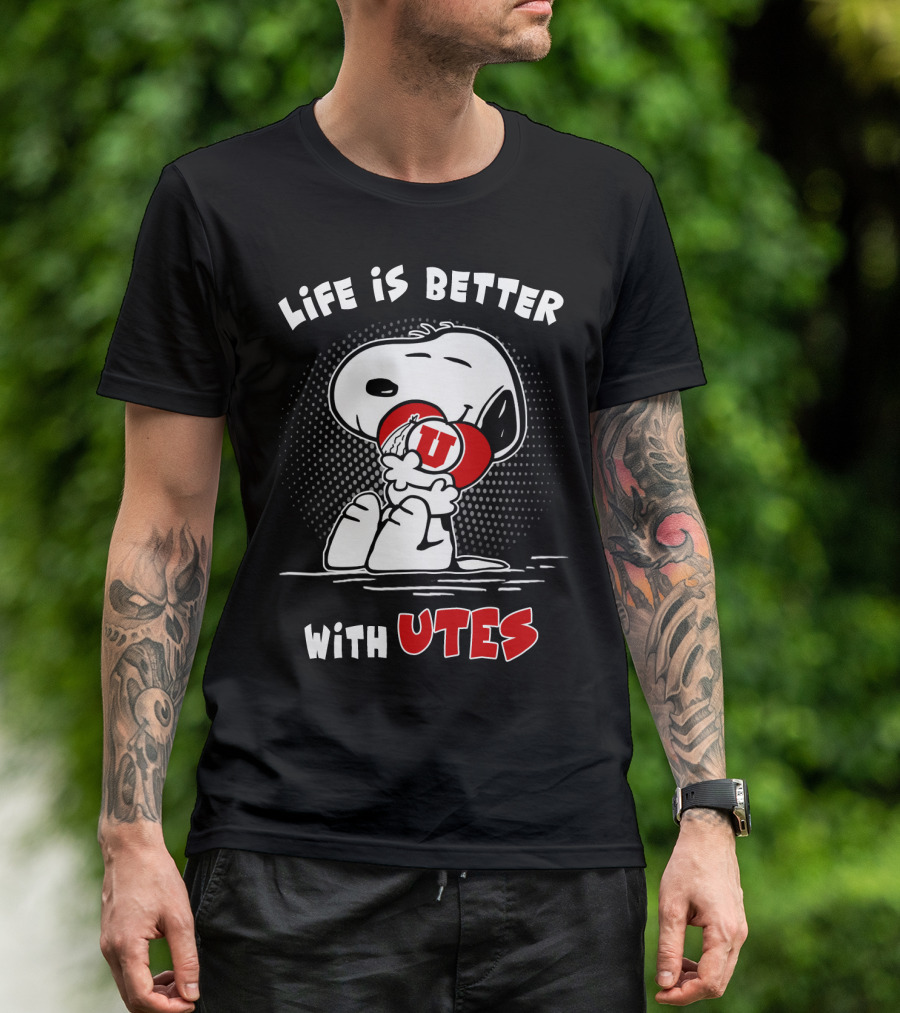 Life Is Better With Utes Snoopy Hugging Football T-Shirt