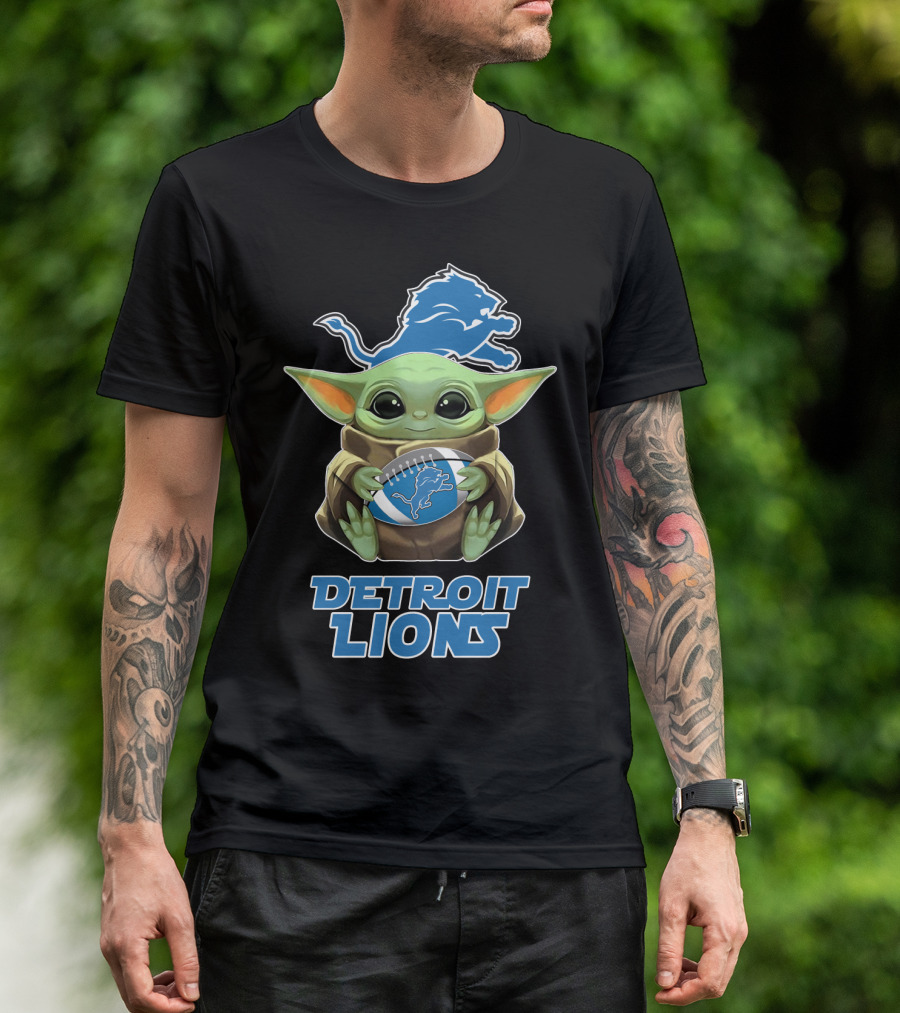Detroit Lions Baby Yoda Football T-Shirt