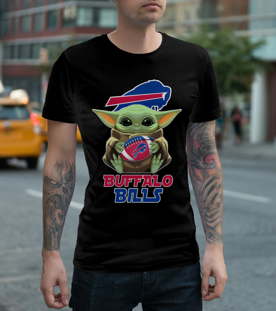 Buffalo Bills Baby Yoda Holding Football T-Shirt