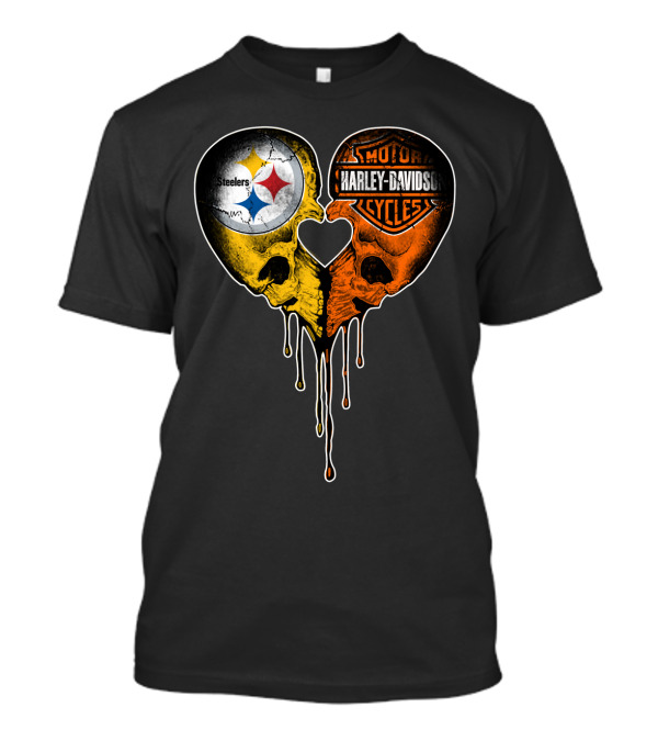 Steelers Harley Davidson Heart Skull Fusion T-Shirt