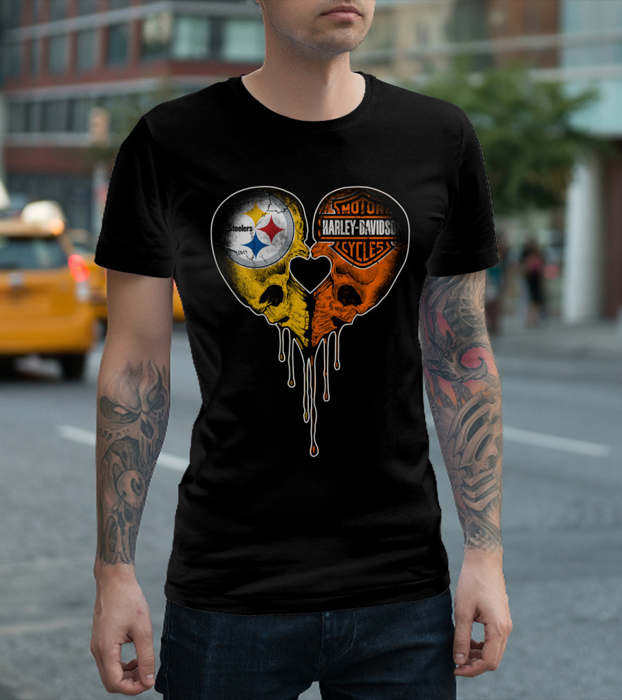 Steelers Harley Davidson Heart Skull Fusion T-Shirt