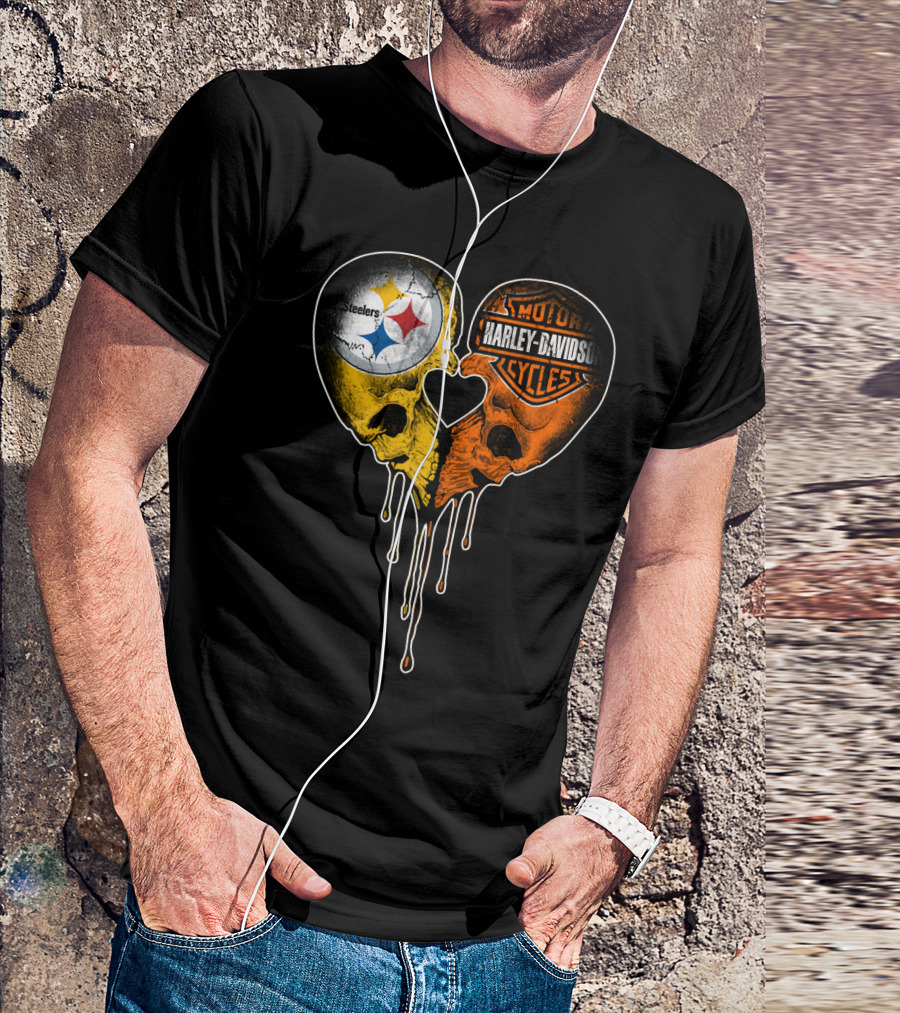 Steelers Harley Davidson Heart Skull Fusion T-Shirt