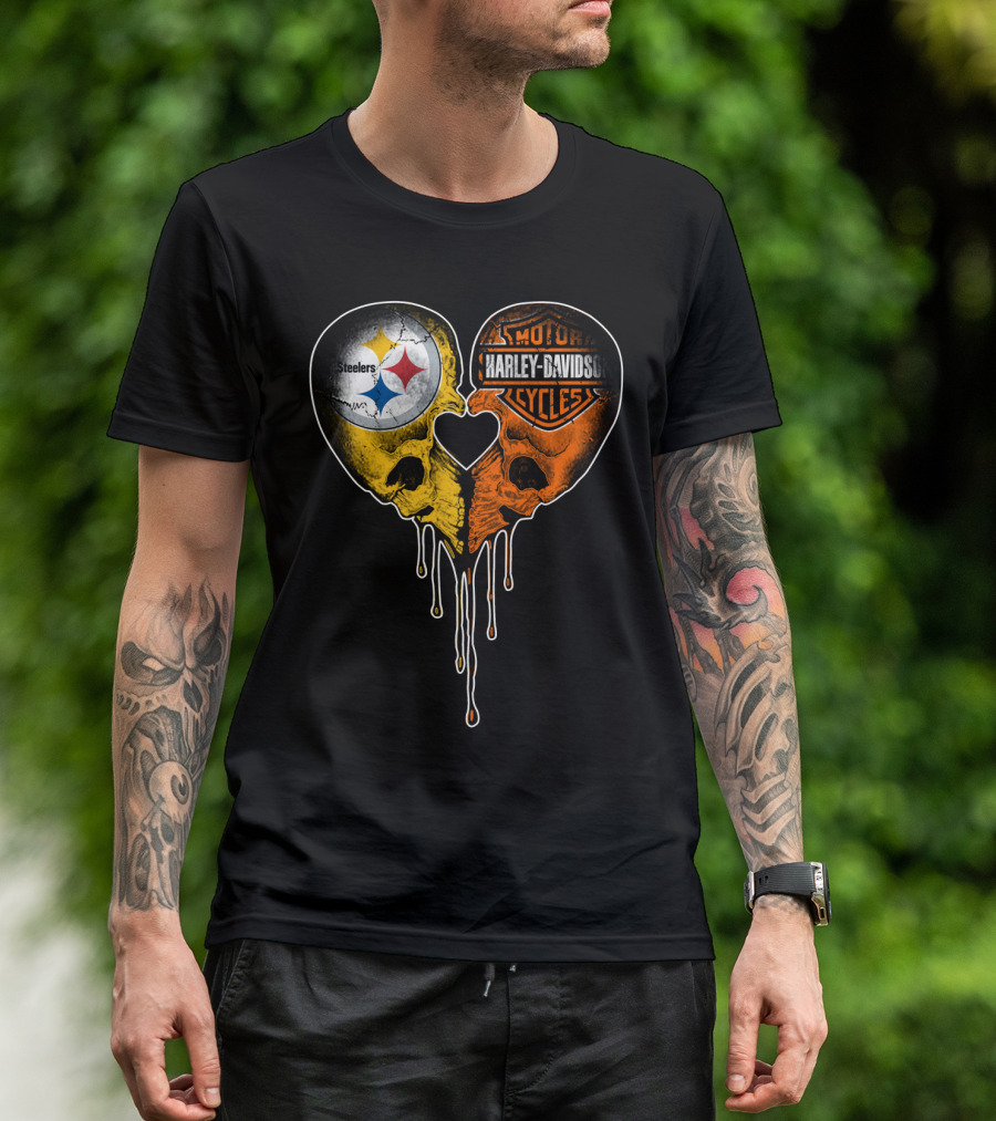 Steelers Harley Davidson Heart Skull Fusion T-Shirt