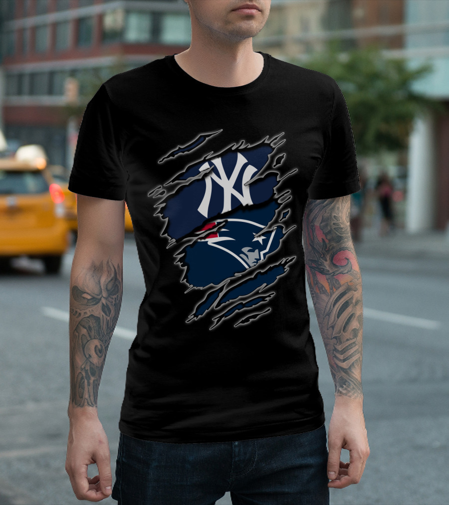 Yankees Patriots Fan Crossover Iconic Sports Logos T-Shirt