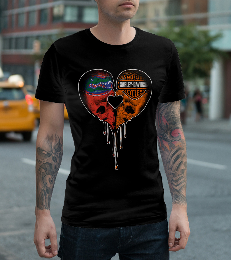 Florida Gators Harley Davidson Dripping Skull Heart T-Shirt
