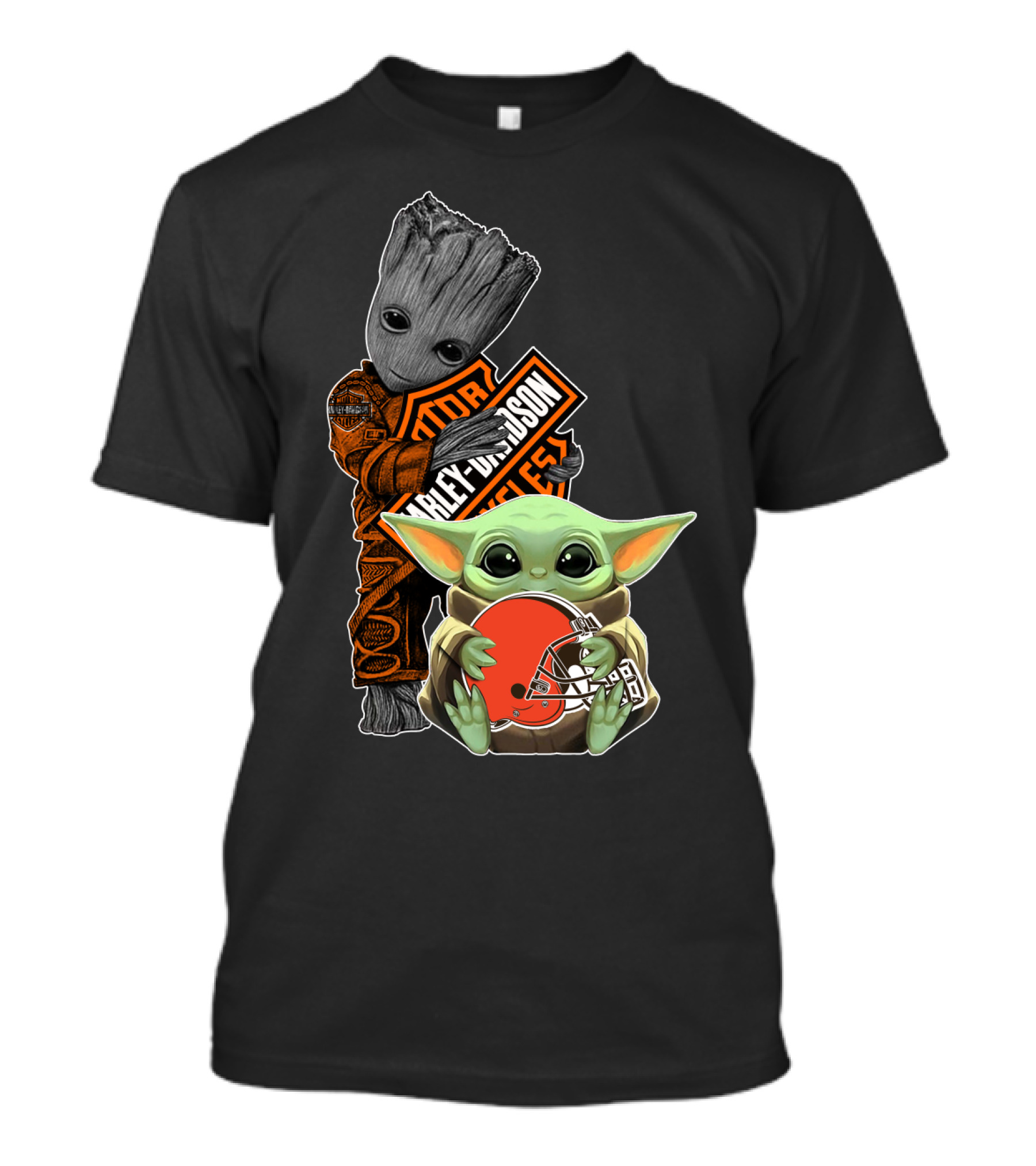 Harley Davidson Groot Baby Yoda Cleveland Browns Football T-Shirt
