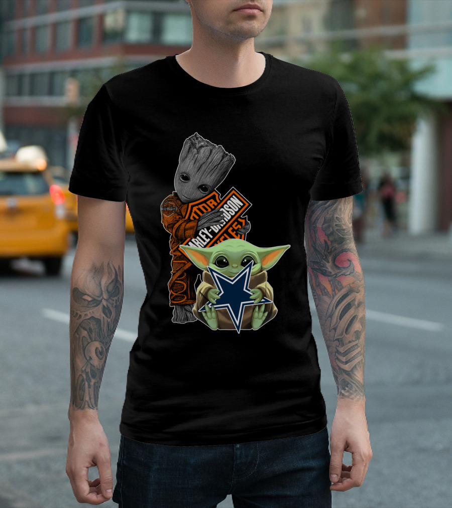 Groot Harley Davidson Dallas Cowboys Baby Yoda T-Shirt