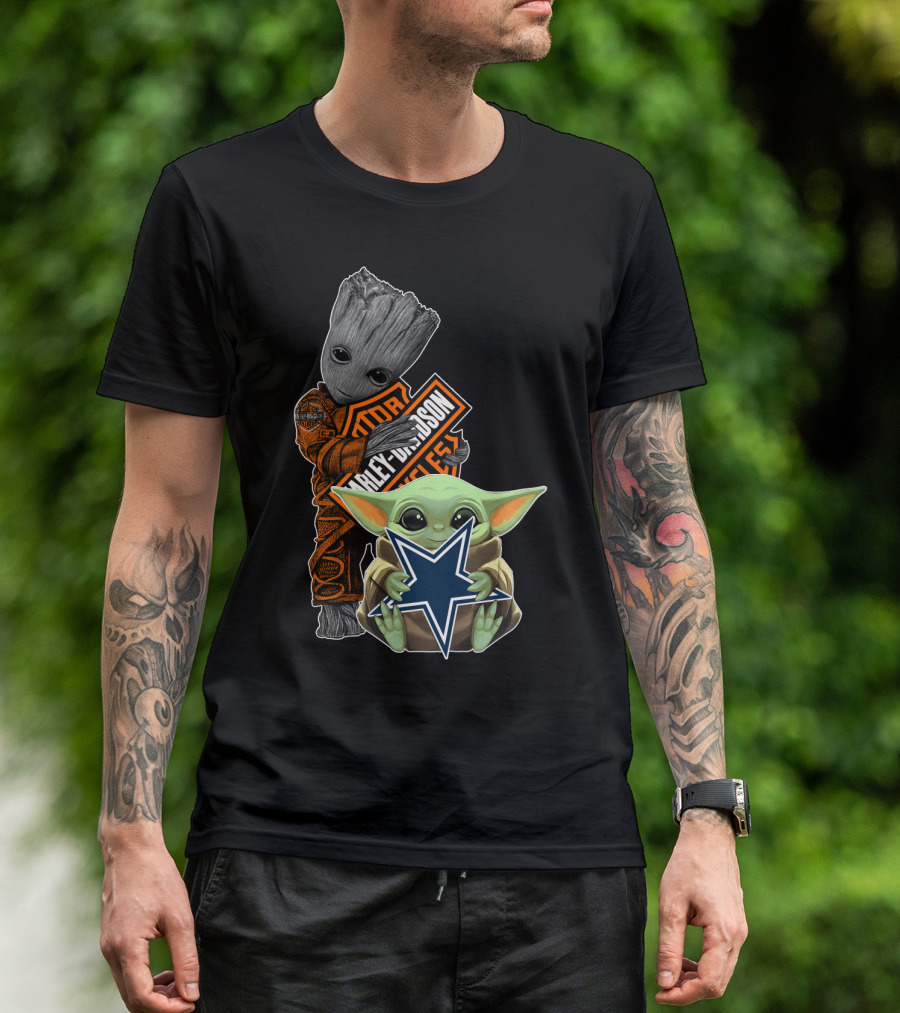 Groot Harley Davidson Dallas Cowboys Baby Yoda T-Shirt