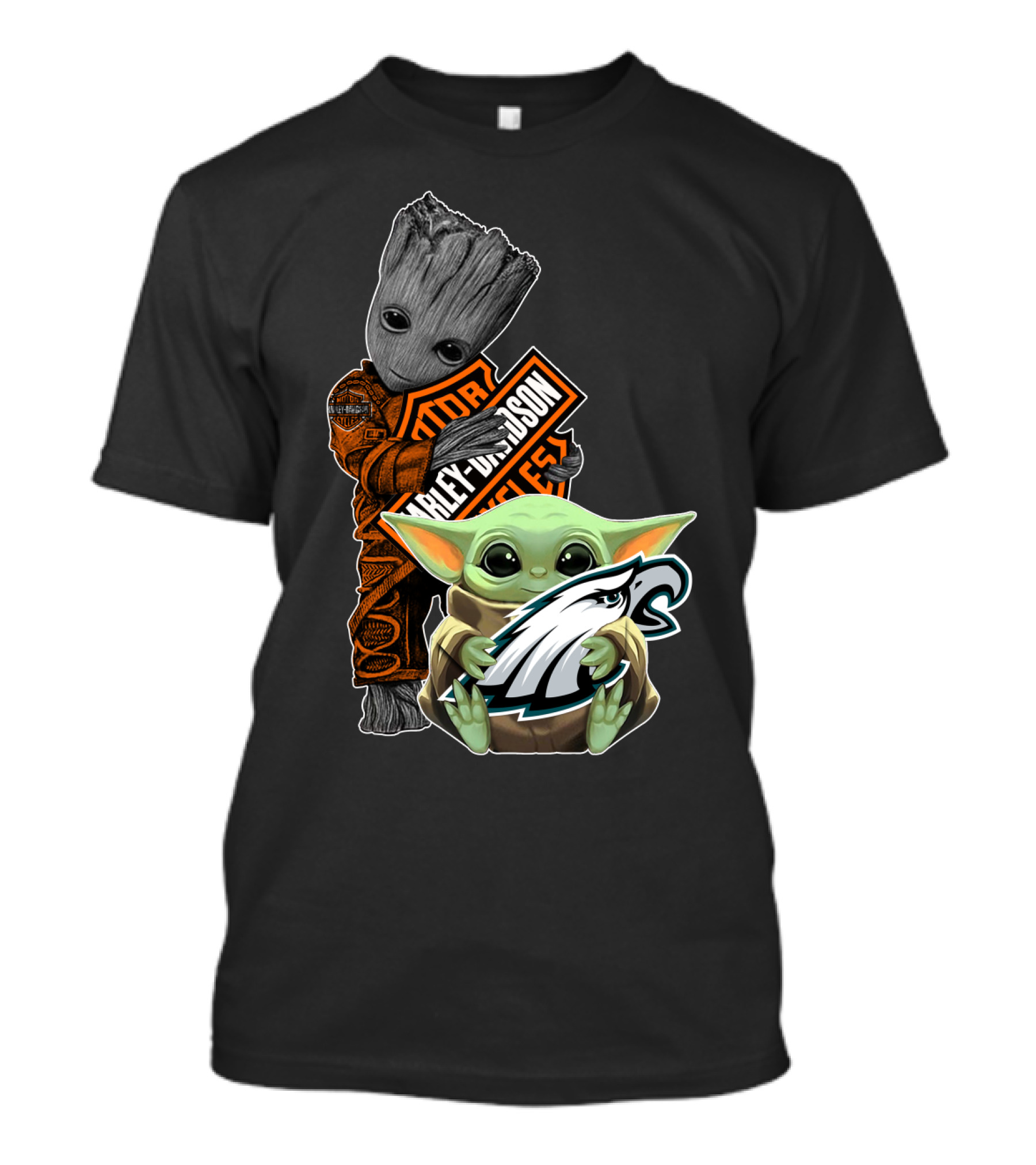 Harley Davidson Groot Philadelphia Eagles Baby Yoda T-Shirt