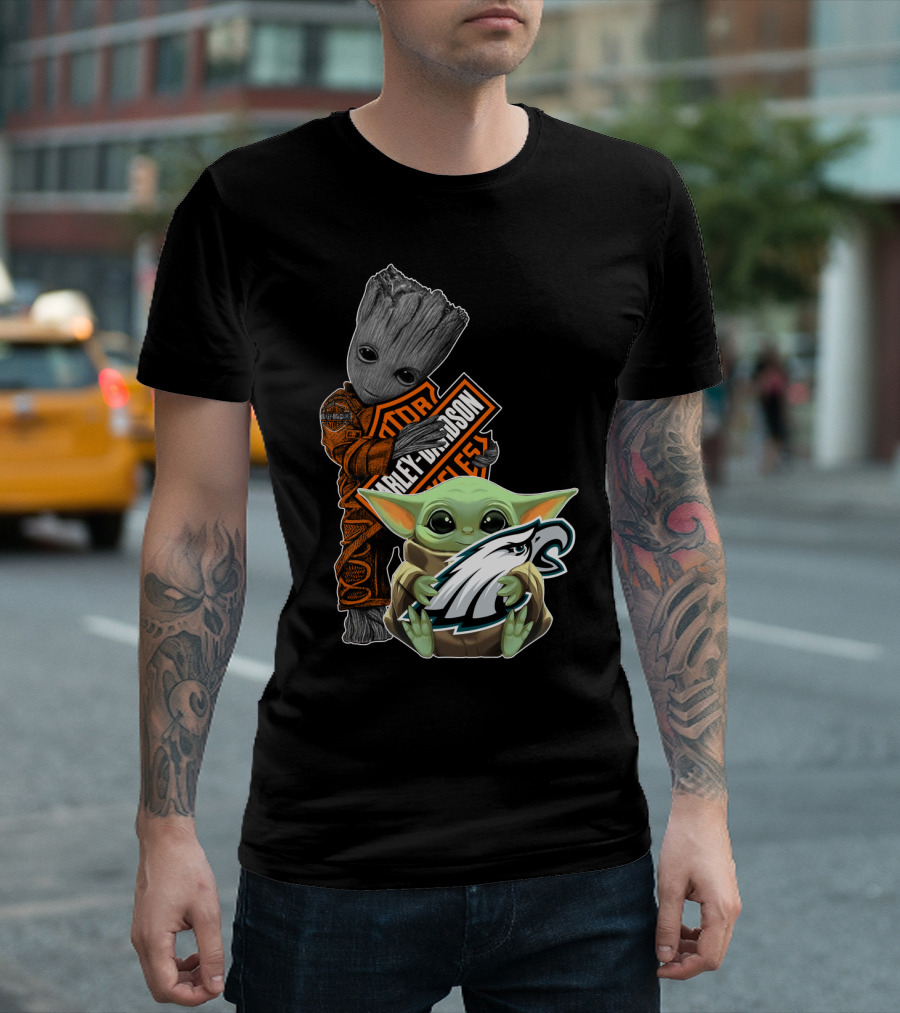 Harley Davidson Groot Philadelphia Eagles Baby Yoda T-Shirt