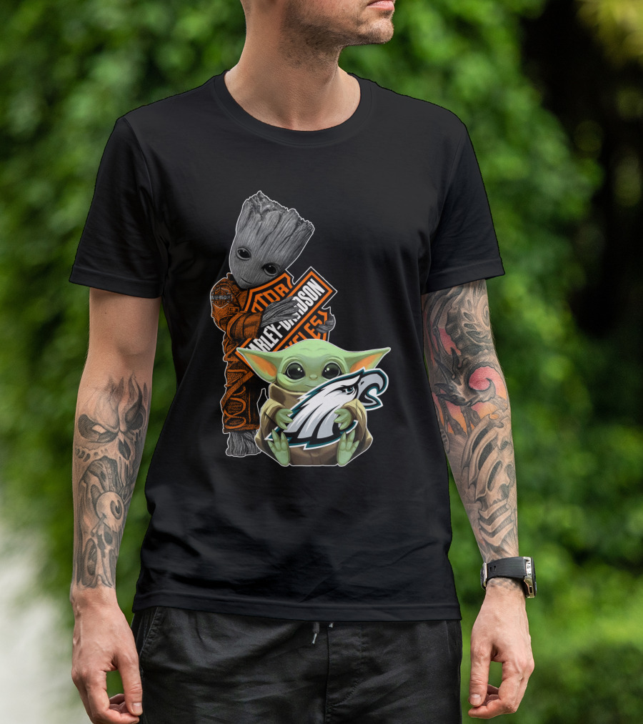 Harley Davidson Groot Philadelphia Eagles Baby Yoda T-Shirt