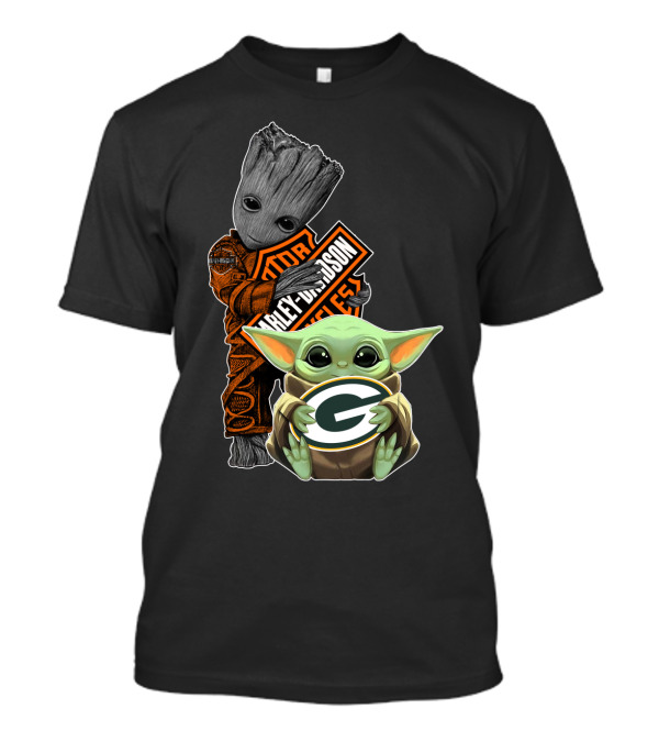 Harley Davidson Groot Green Bay Packers Baby Yoda T-Shirt