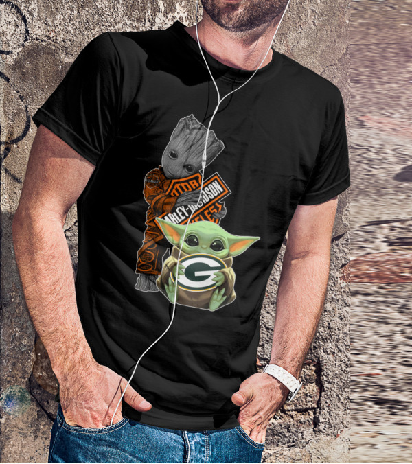 Harley Davidson Groot Green Bay Packers Baby Yoda T-Shirt