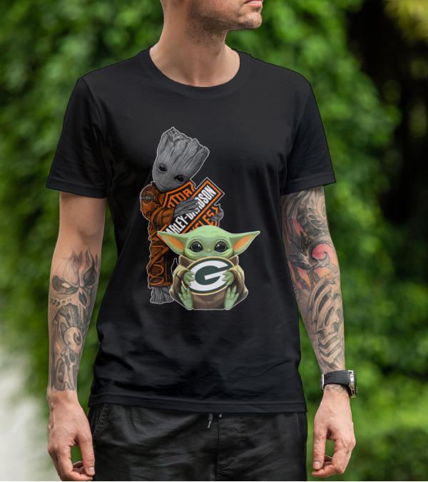 Harley Davidson Groot Green Bay Packers Baby Yoda T-Shirt