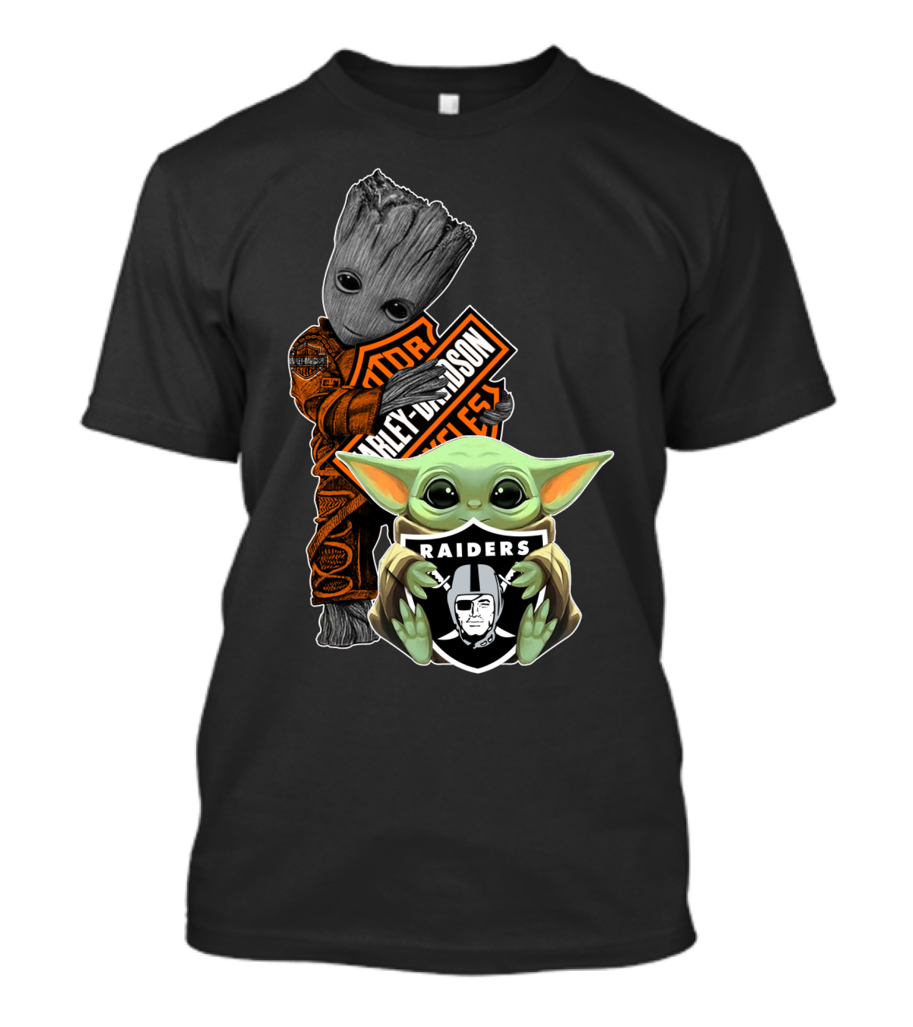 Groot Baby Yoda Harley Davidson Oakland Raiders Collaboration T-Shirt