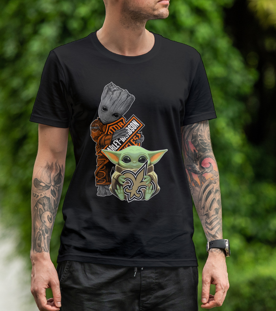 Harley Davidson New Orleans Saints Groot Baby Yoda T-Shirt