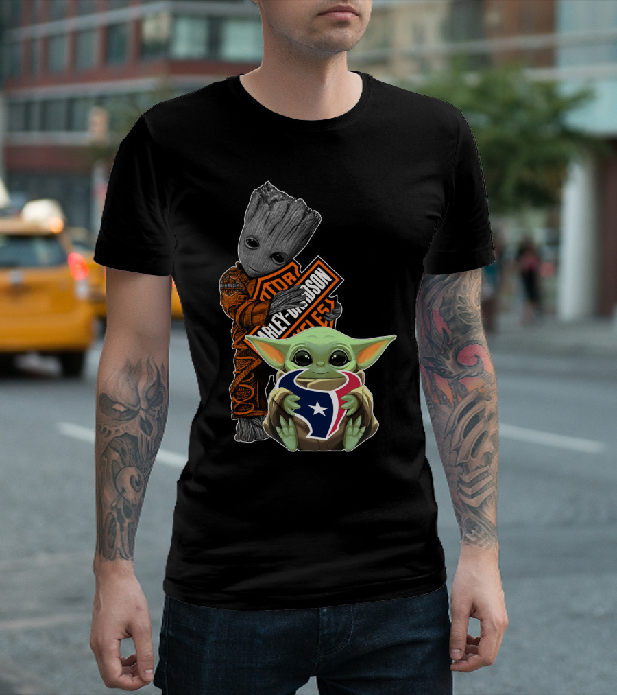Groot Harley Davidson Nfl Houston Texans Baby Yoda T-Shirt