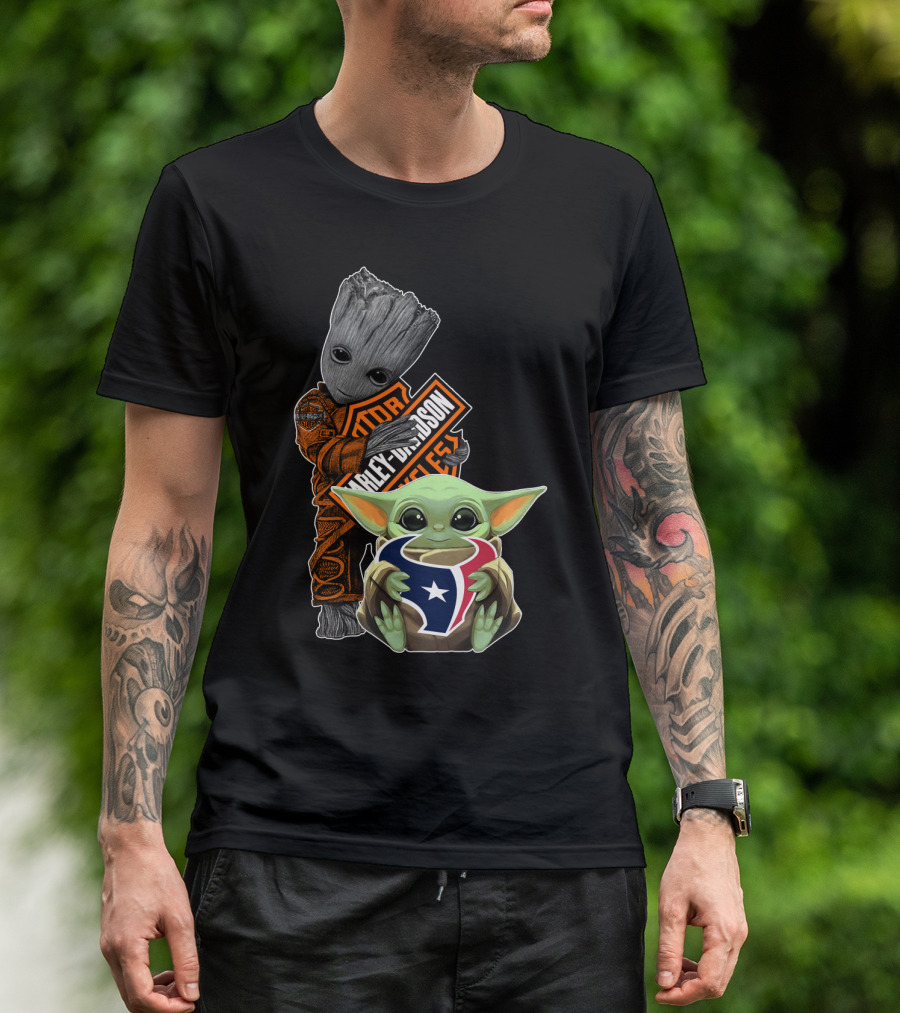 Groot Harley Davidson Nfl Houston Texans Baby Yoda T-Shirt