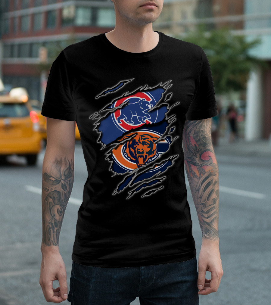 Chicago Cubs Bears Split Logo Design For Fans T-Shirt