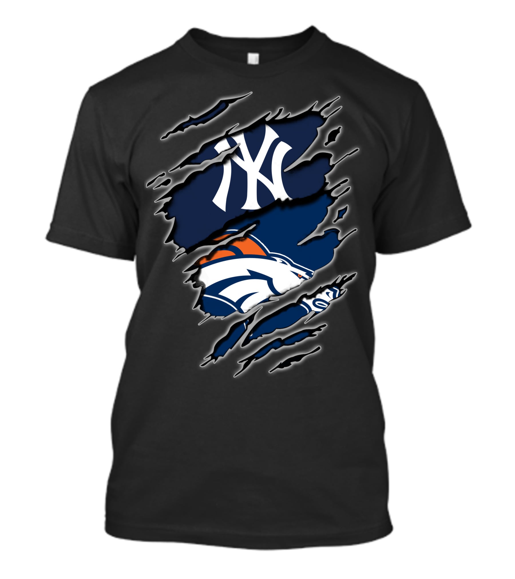 Yankees Broncos Fans Logos Fusion T-Shirt