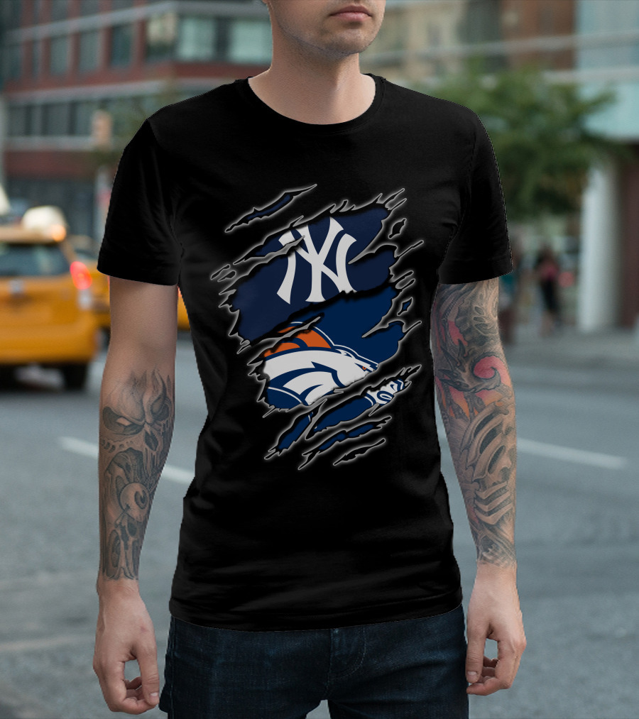 Yankees Broncos Fans Logos Fusion T-Shirt