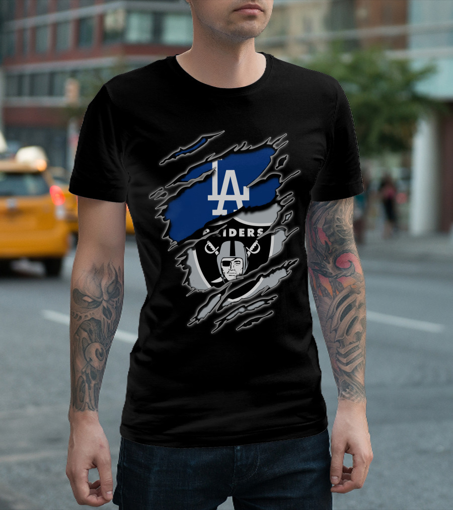 Los Angeles Dodgers Raiders Fan Mashup T-Shirt