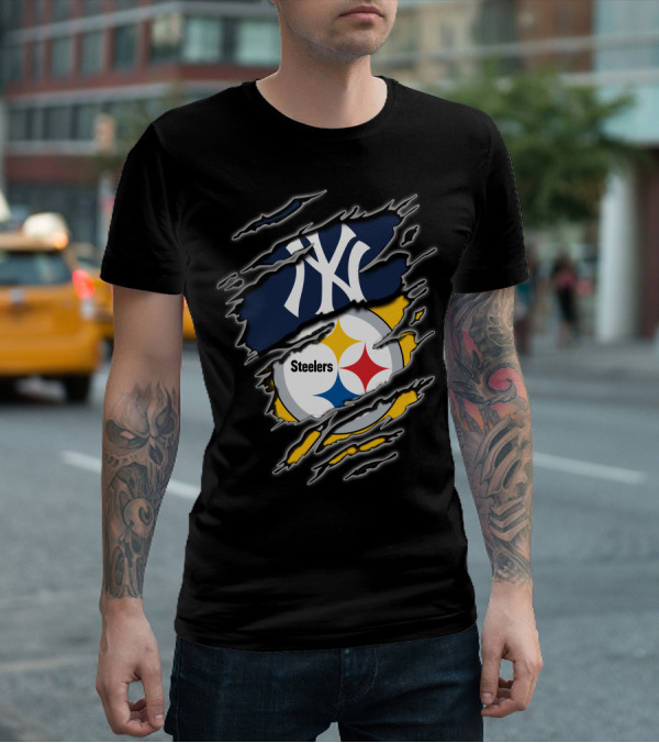 New York Yankees Pittsburgh Steelers Fan Fusion T-Shirt