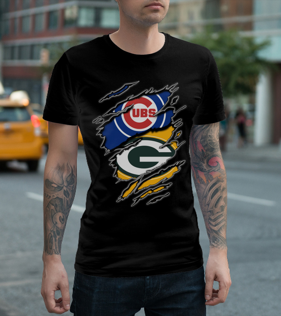 Chicago Cubs Green Bay Packers Ripped Fan T-Shirt