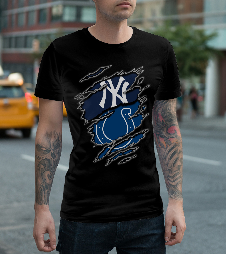 Yankees Colts Fan Crossover Claw Marks T-Shirt