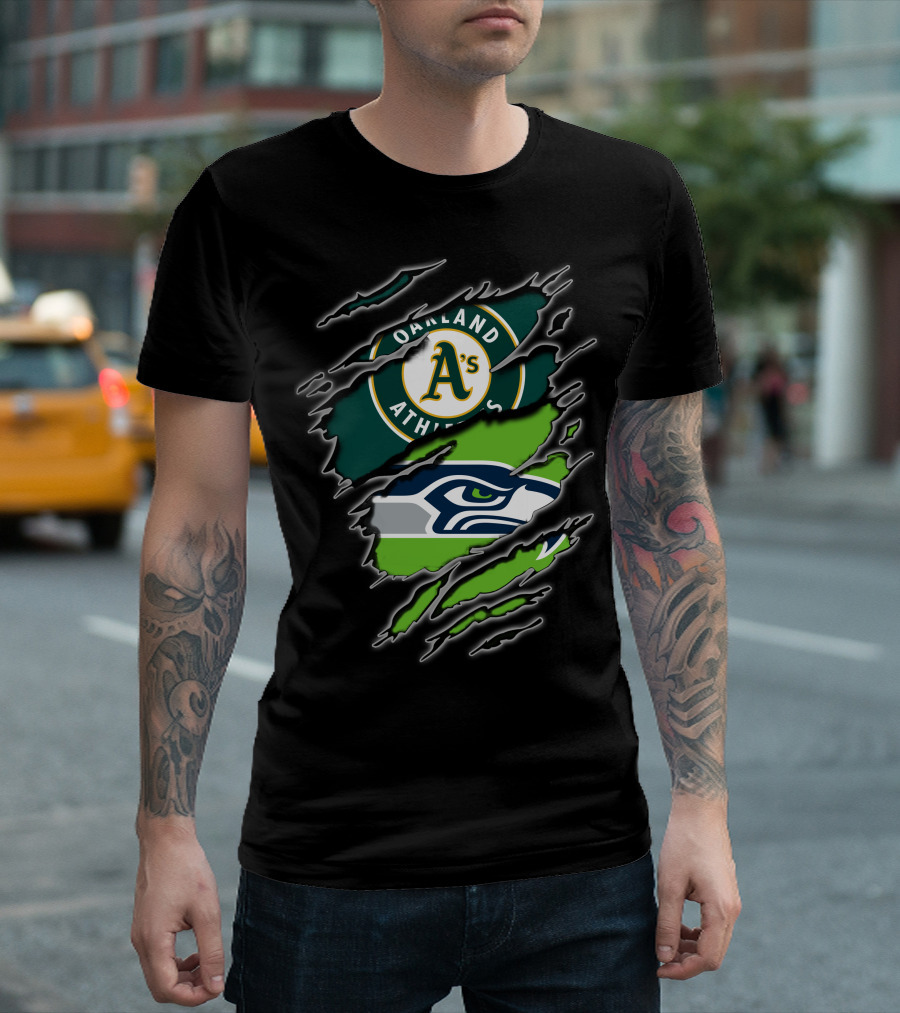 Oakland Athletics Seattle Seahawks Fan Crossover T-Shirt