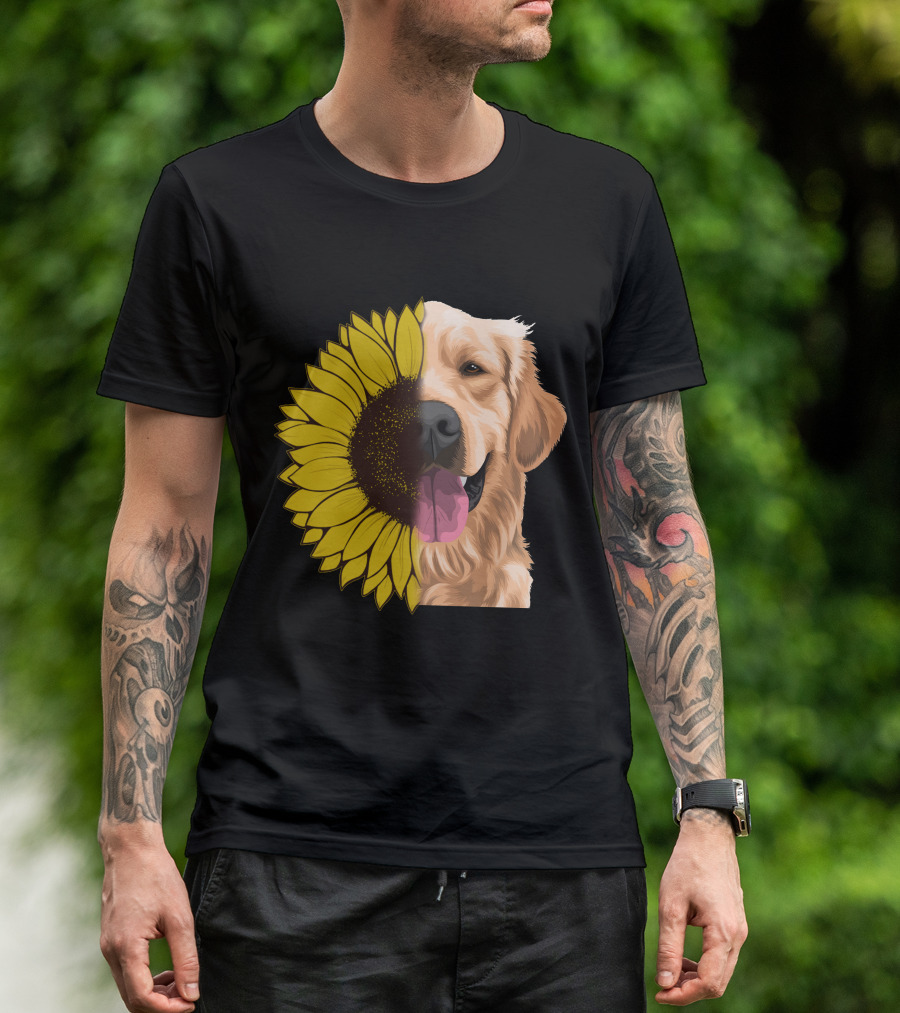 Golden Retriever And Sunflower Harmony T-Shirt